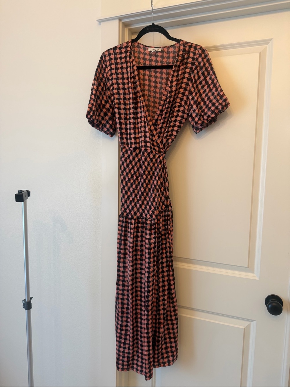 Topshop Pink and Black Checked Wrap-Style Maxi Dress